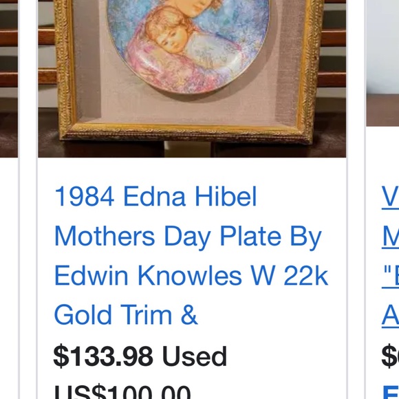 1984 Edna Hibel Mothers Day Plate,22k Gold Rim plate #4692E - Picture 9 of 9